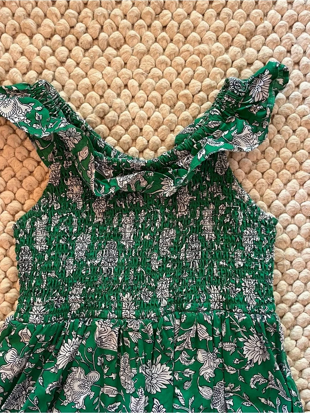 J crew Green Floral Smocked Ruffle Strap Kids Dress